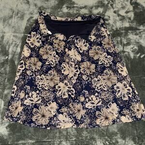 Vintage Dorby A-Line Midi Skirt Women’s 16 Beige Blue Floral Zip Back Formalwear